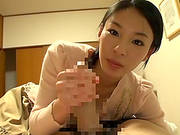 Very Pretty Asian Works With Her Hands And Mouth