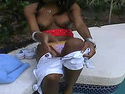 Ebony Hottie Gets Fucked By A Hard Veined Dick By The Pool.