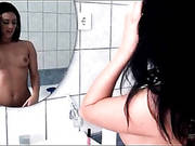 Secretary Puts On Her Clothes In The Bathroom