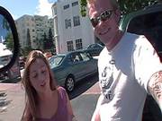 Amateur Slutty Brunette Has Fun With Filthy Dudes On Street