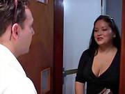 Big Tits Brunette Banged By 2 Hard Cocks