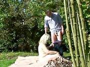 Blonde Bbw-granny Fucked Outdoors By Young Guy
