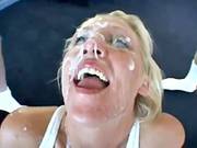 Blonde Bitch Bukkake In Gym