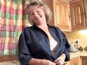 Agreeable Granny In Dark Hose Toying On The Steps
