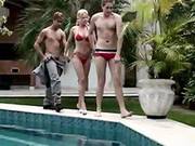 Blond Woman Gets Lucky Poolside With Two Bi Men!