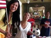Naughty Girls Turn Cheering Into Group Sex Action