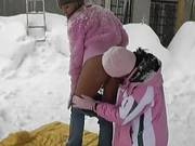 Two Turned On Lebsians In Jeans Fingering Outdoor