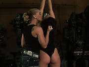 Dominant Horny Blondie Slaps The Nice Butt Of Tied Up Brunette Lesbo