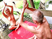 Sexy Yogist Linda Kisses Horny Rather Flexible Old Man Paul Outdoors