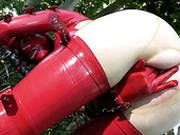Mysterious Bbw Sexpot In Latex Costume Is Pleasing Her Pussy Outdoor