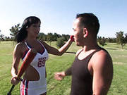 Sporty Brunette Girl Ricki White Exposes Her Booty Upskirt