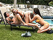 Several Insatiable Lesbians Please Each Others Bodies Near The Pool