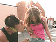Giggling Light Haired Gal Sabrina Lets Just Met Dude Play With Tits In The Car