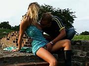 Alluring Blond Babe Masturbates Outdoor Before Giving A Blowjob