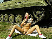 Bawdy Hoe Masturbates With Dildo In A Military Truck