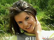 Stunning Teen Brunette Is Riding A Bicycle In Jeans Shorts And Later Fingering Pussy