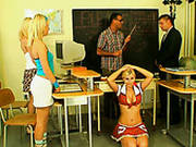 College Girls Act Naughty In A Lecture Room Wearing Sassy Uniform