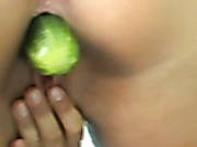 Frisky Skank Is Sucking Hard Dong Having Her Pussy Hole Stuffed With Cucumber