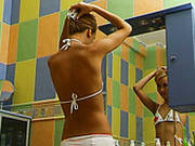 Titlee Skinny And Tanned Blondie Takes A Shower And Rubs Pussy On Cam