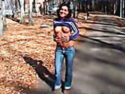 Playful Brunette Flashes Her Ass In Public And Gives Her Head Deep In The Forest