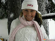 Adorable Girl Plays With Her Coochie Outdoor In Winter
