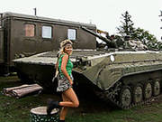 Big Tittied Blonde Hottie Strips On A Hood On Military Jeep