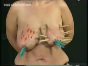 German Old Fat Slave Got Wooden Clamps An 