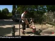 Bound To Railing Redhead Babe Fucked Outdoors