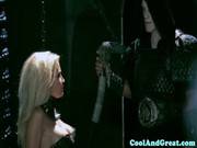 Blonde In Black Outfit Gagging On Cock