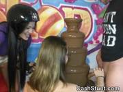 Brunette Sucking Chocolate Covered Penis In Cash Stunt