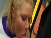 Blonde Slut Sucks Cock In Retro Diner Next To Old School Jukebox