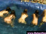 Real Teen Pledges Outdoors In The Swimming Pool 