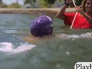 Lustful Babes In Nude Enjoyed Wakeboarding By The Lake