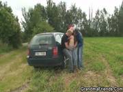 Two Dudes Pick Up Old Bitch And Screw Her 