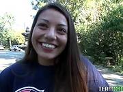 Pretty Teen Has A Huge Smile On Her Face As She Is Getting Ready To Suck A Huge Dick