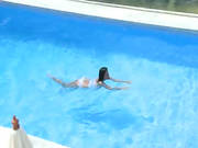 Busty Darkhair Is Alone At The Pool