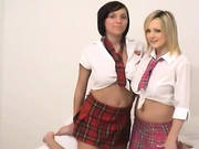 Schoolgirls In Skirt And Huge Toy