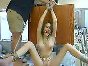 Michelle Monroe Gets Clohtespinned And Whipped In A Kitchen