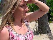 Blonde With Pink Bra Strips Off And Fucks In Pov Style.