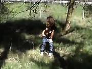 Young Brunette Babe Sucks Outdoors. Reality Video.