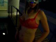 Mask-girl In Red Lingerie Gives Blowjob.
