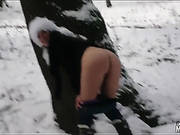 Russian Girl Flashes Her Ass In The Snow
