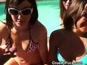 Party Girls In Bikinis Suck One Dick Together
