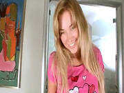 Blond Rubbing The Button On The Sofa