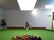 Two Glamours In Shoes On Billiards Table