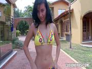 Flirty Latina Cutue Angie In Yellow Bikini