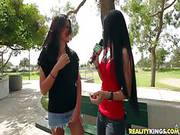 Hot Brunette Poses While Giving Interview
