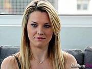 Adorable Blonde Sierra Shows Her Goods During An Interview