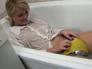 Adorable Blond Girl Maaike Fingers Her Tight Pussy In The Bathroom