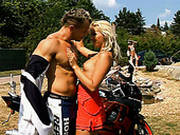 Awesome Tanned Slender Blondie Seduces A Biker To Get Her Pussy Rubbed